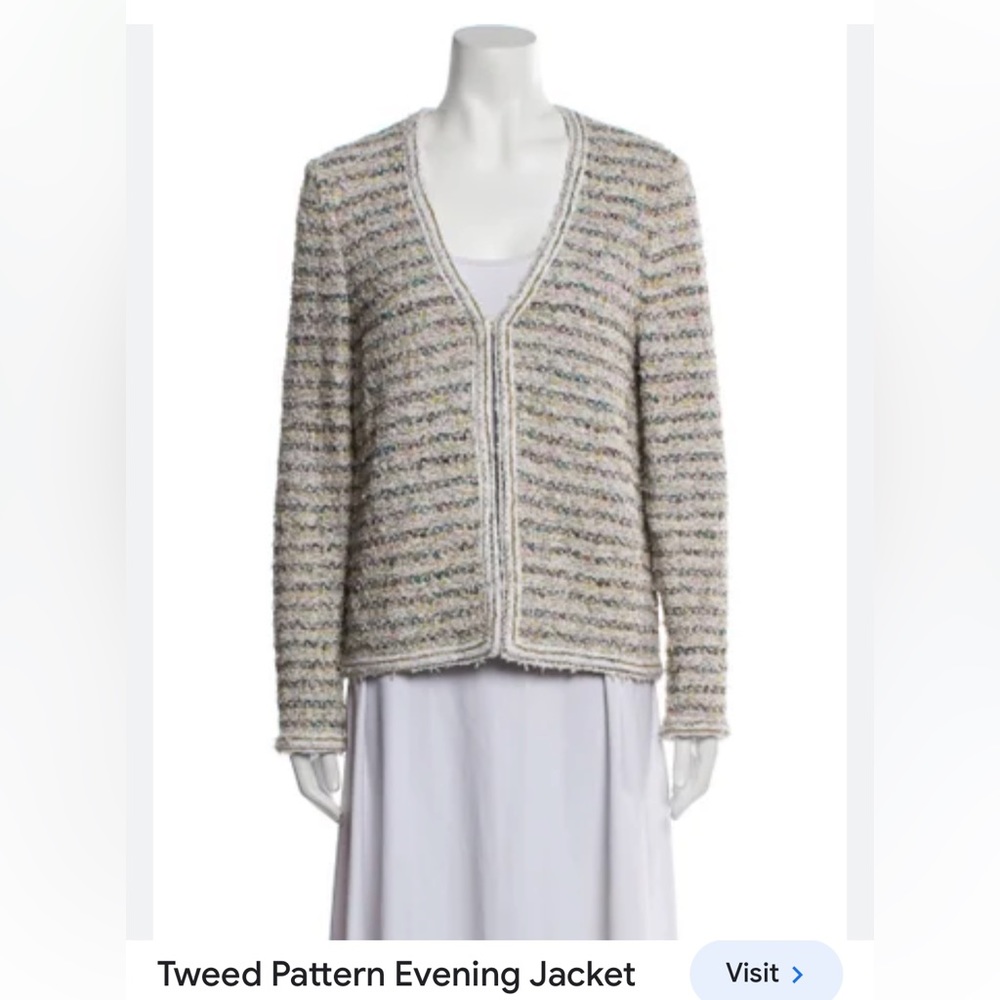 St. John Collection Knit Tweed Jacket Metallic Thread Zip Blazer Size 4 Luxury